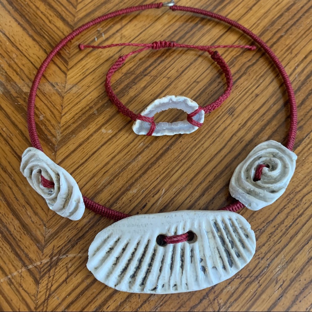 Red Choker Ceramic Statement Necklace Bracelet - image 1